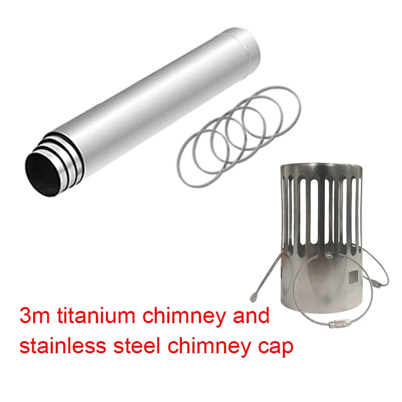 Portable 3m Titanium Chimney + Stainless Steel Chimney Cap Kit Tent Stove Accessories Outdoor Camping Wood Stove DIY Tube