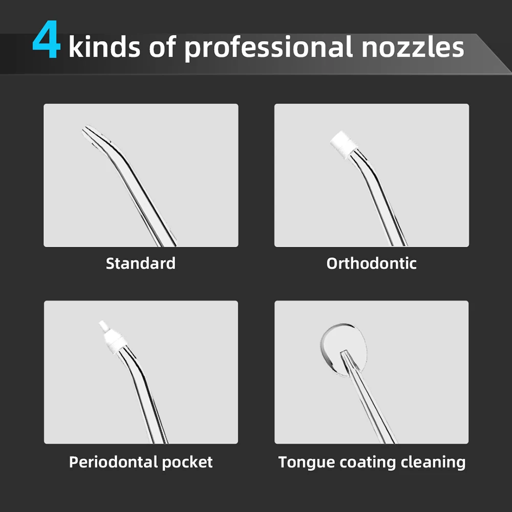 Portable Water Flosser Dental Irrigator Travel Mouth Washing Machine for Teeth Cleaning Device Water Jet 6 Modes Nozzle Storage