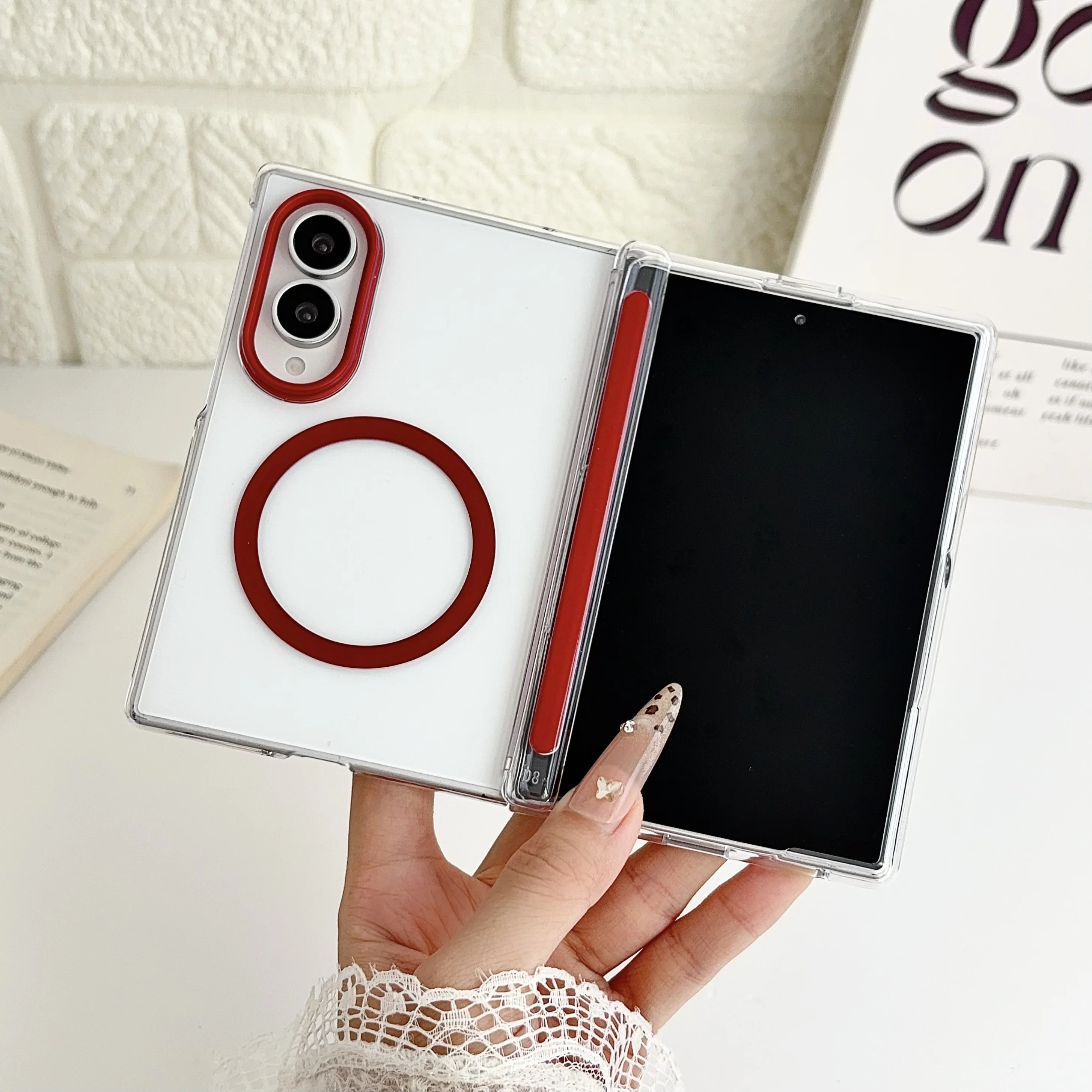 Magnetische Farbblockierungshülle mit Hautgefühl für Samsung Galaxy Z Fold8 Fold 8, stoßfest, für Magsafe Kantenschutz, schlanke Abdeckung