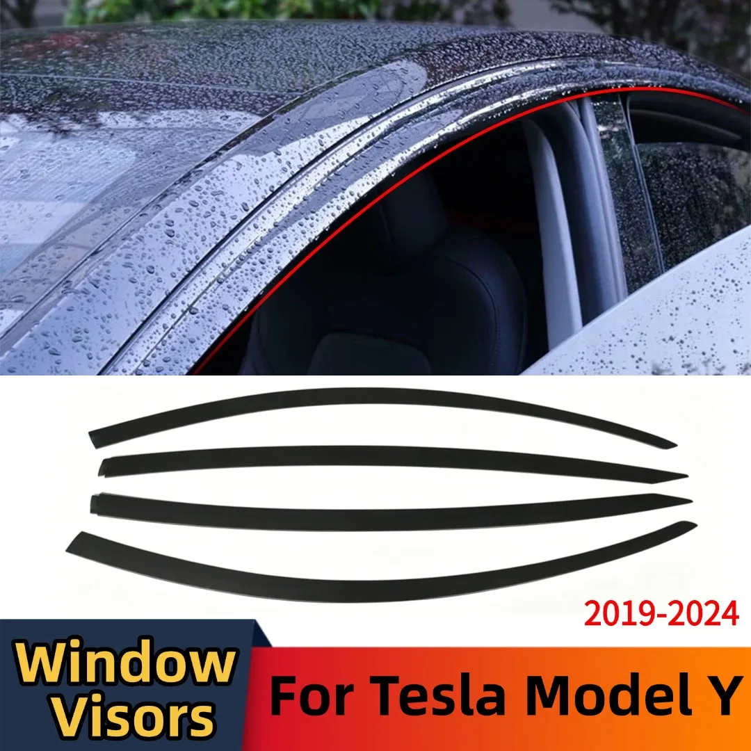 

Window Visors Shade Wind Deflector Rain Guard Brow Exterior Part 4PCS For Tesla Model Y 2019-2024 Car Trim Tuning Accessories