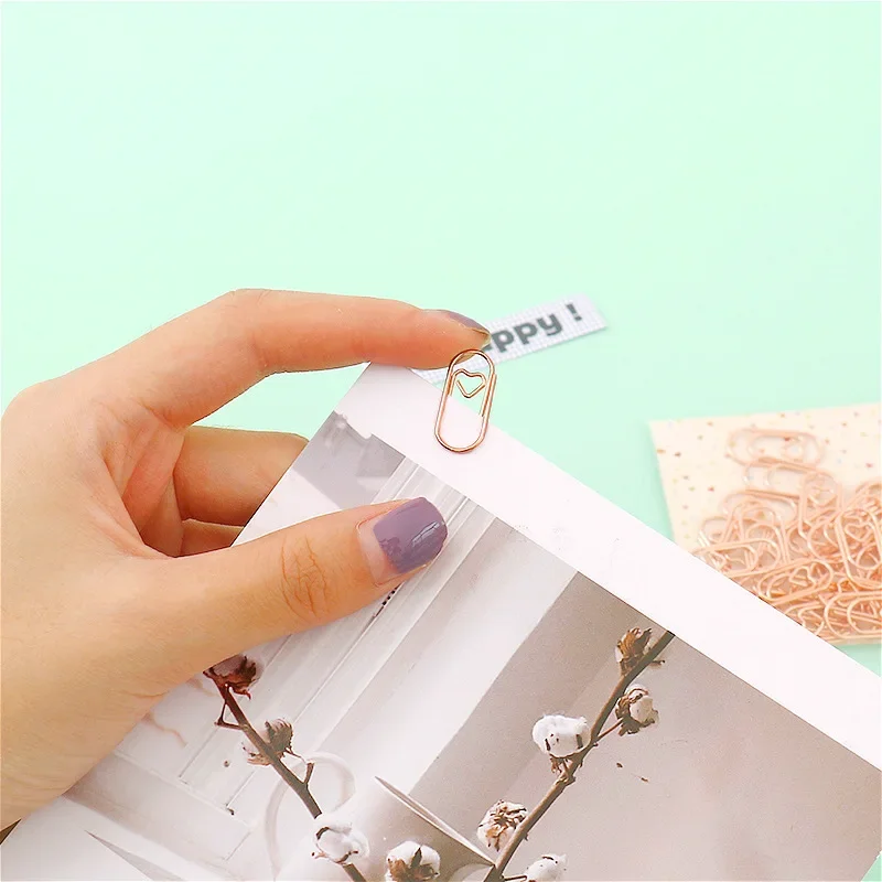 50pcs Mini Love Heart Paper Clips Kawaii Notebook Binder Clips Journal Planner Bookmarks Tickets Photo Clamp Office Supplies