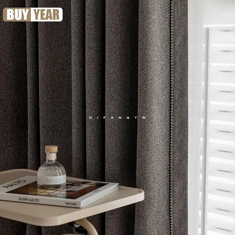 

New 100% Full Blackout Autumn and Winter Curtains for Living Dining Room Bedroom Yarn-dyed Dark Jacquard Curtains Custom