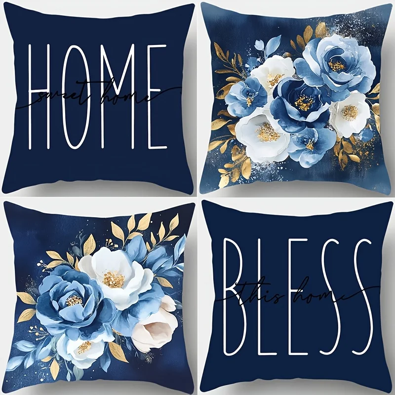 1/4 pièces bleu Floral maison béni taies d'oreiller canapé housse de coussin maison chambre chambre décoration