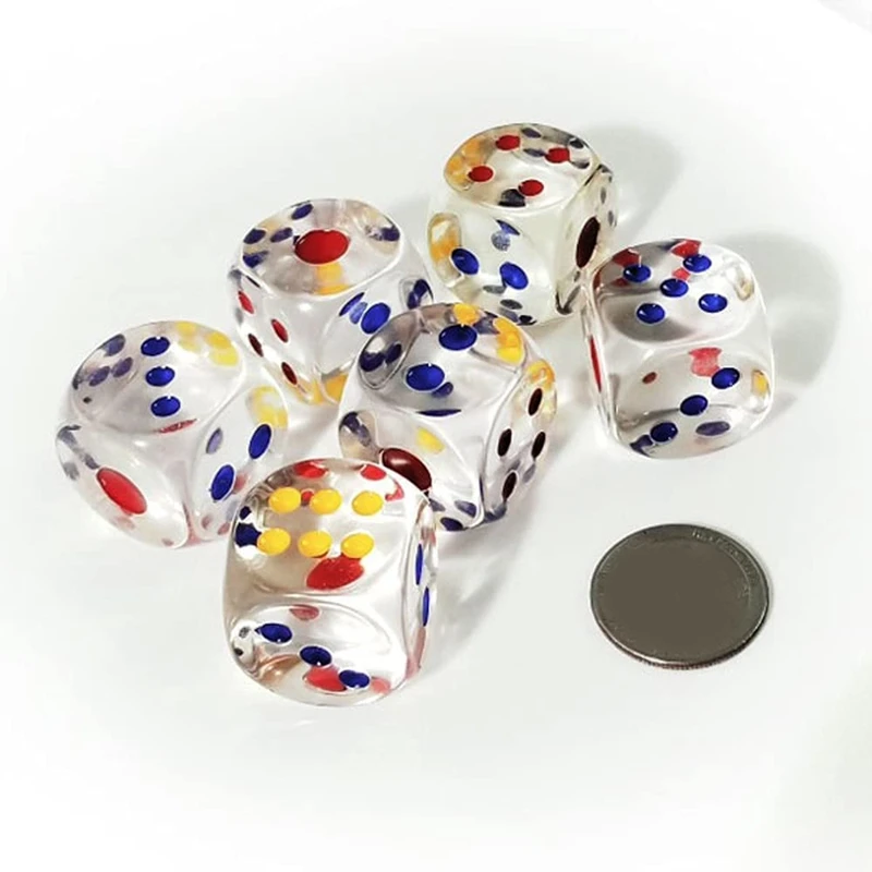 A35Q-25Mm Jumbo Dice With Colored Dots,6-Sided Transparent Dice,Fun Six-Sided Gaming Dice For Farkle,Other Dice Games,10Pcs