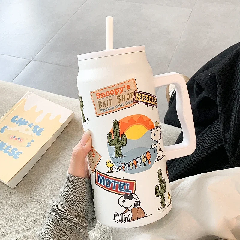 

Cartoon Straw Thermos Cup Large Capacity Water Cup Female High-looking Cute Student Kettle 304 Stainless Steel Cup