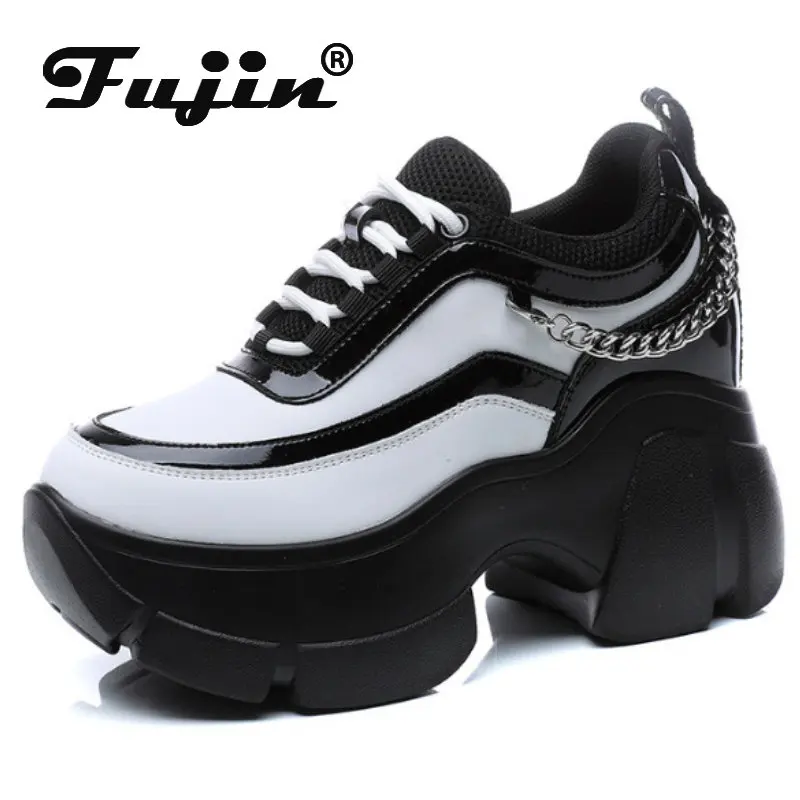 Fujin 10 cm genuino Lesther decorazione in metallo stivaletti con plateau zeppa donna casual autunno scarpe da ginnastica con tacco super alto