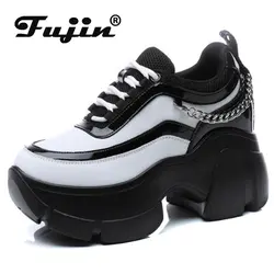 Fujin 10 cm genuino Lesther decorazione in metallo stivaletti con plateau zeppa donna casual autunno scarpe da ginnastica con tacco super alto nascosto