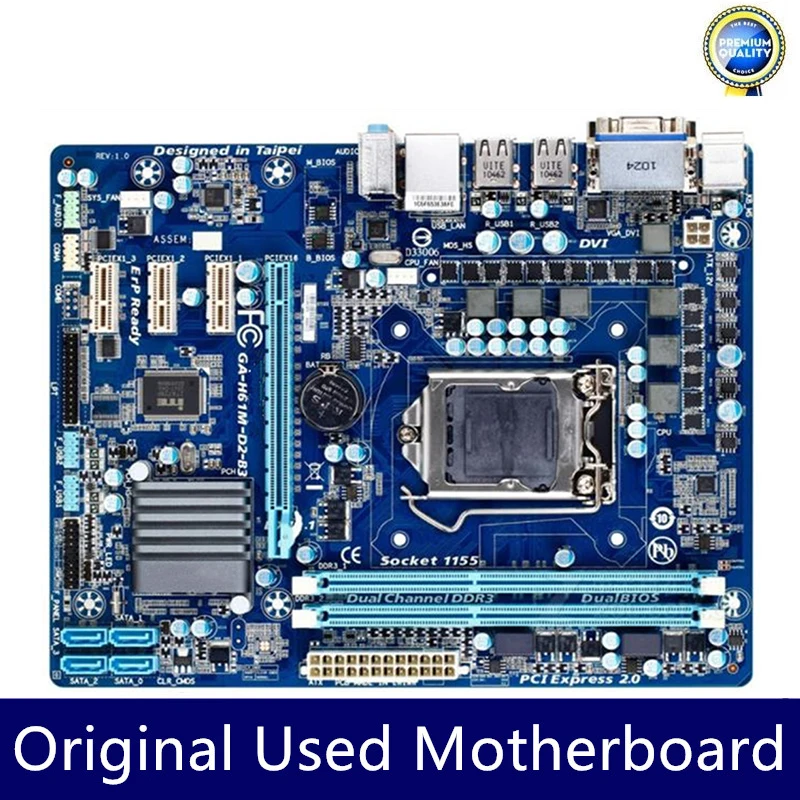 For Used GA-H61M-D2-B3 H61M-D2-B3 Motherboard Desktop 1155 H61 Socket LGA 1155 16GB DDR3 motherboard