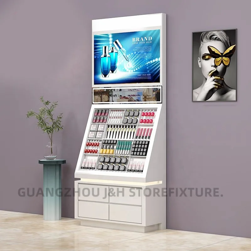 Customized. hot selling cosmetic shelf display racks custom makeup stand cosmetic display cosmetic metal floor display stan