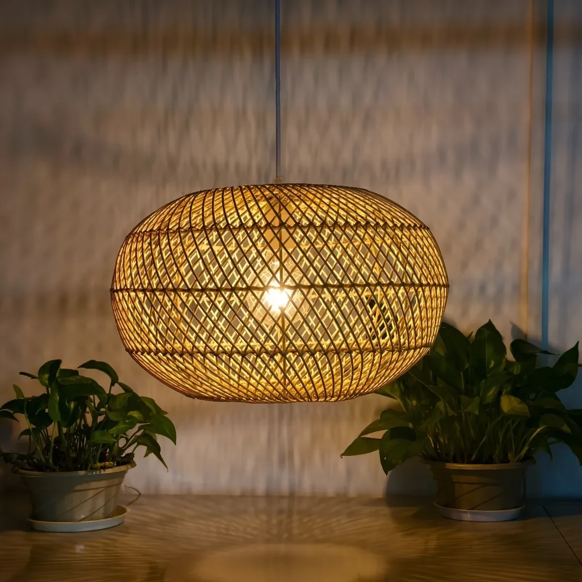 JOYINLED E27 Rattan Pendant Light Bedroom Living Room Kitchen Hand Woven Vine Art Hanging Lighting Chandelier Bedroom Lamp 40cm