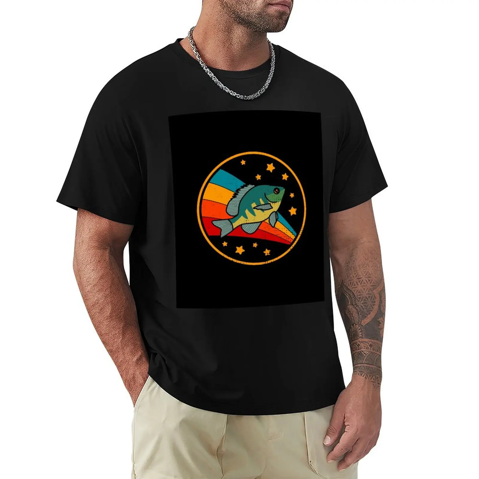 

Retro Bluegill in Space Fishing Sport And Angling Fisherman T-Shirt aesthetic clothes oversized t shirt luxury clothes men