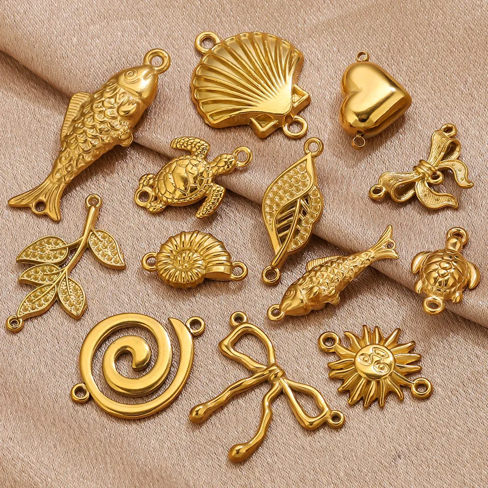 5pcs Stainless Steel Double Hole Charms Connection Golden Animal Heart Sun Jewelry Accessories for DIY Bracelets Necklace Crafts image 6