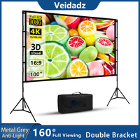 VEIDADZ Projector Screen With Stand Metal Grey Anti-Light 16:9 84 100 120 inch With Carry Bag for Home Theater Indoor Outdoor