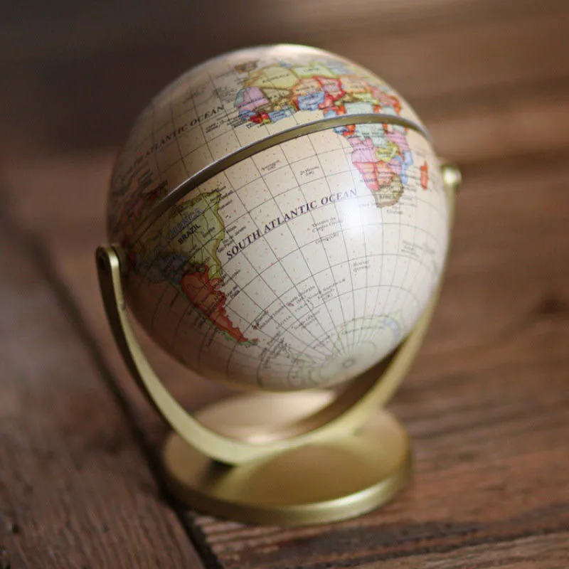 4Size New English Retro Small Globe Ornament Household Desktop Rotating Round Globe Home Study Desk Decoration Ornament LI458