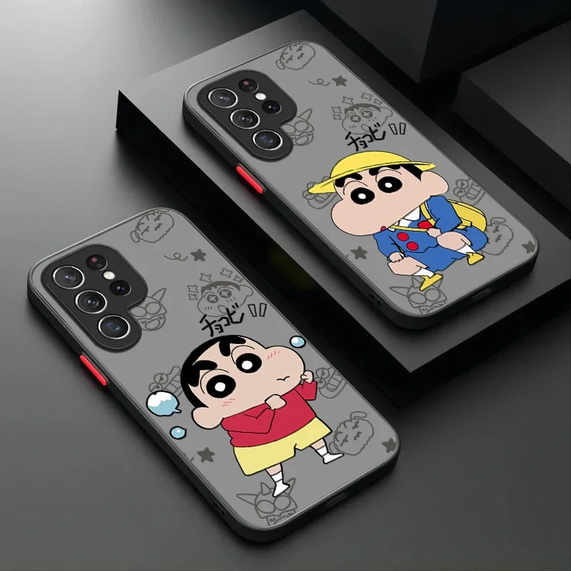 C-Crayon S-ShinChan Matte Hard Case For Samsung Galaxy S24 S23 S22 Ultra S21 S20 FE S10 Plus A15 A25 A35 A55 5G Note 20 10 Cover