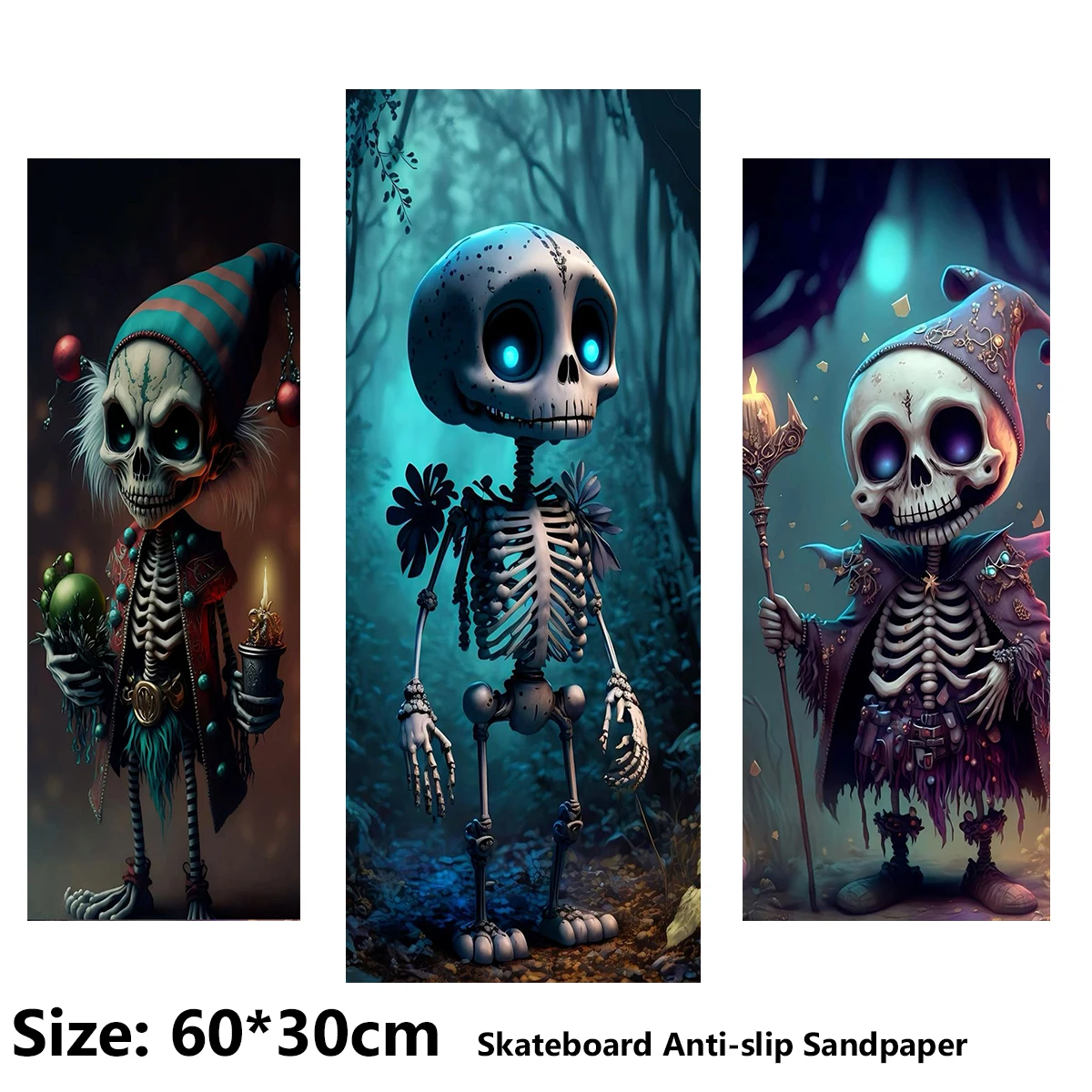 Skull Pattern Electric Scooter Anti-slip Sticker Sandpaper Coated Sandpaper Deck Cover Skateboard Grip Tape Sheet 60*30