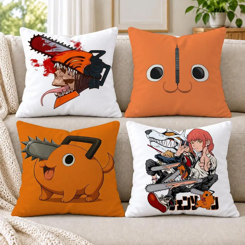 C-ChainsawS Man Anime Cushion Cover Short Plush Double-Sided Printing Sofa Bedroom Living Room Throw Pillow Cover Home Decor