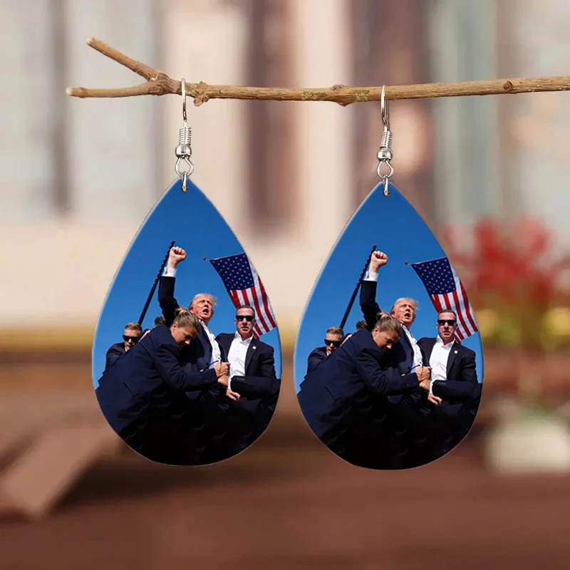 Fashion Double Sided Trump Water Drop Earrings Leather Teardrop Dangle Earrings For Women