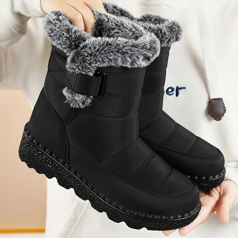 Winter Women Non Slip Waterproof Snow Boots Platform Warm Ankle Boots Cotton Padded Shoes Botas De Mujer Plush Booties Plus Size