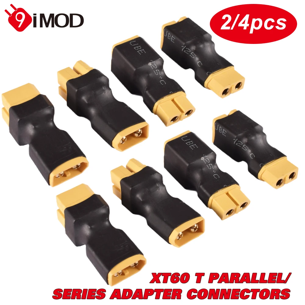 9IMOD 2/4pcs XT60 T Parallel/Series Adapter Connectors No Wire 1 Female to 2 Male/1 Male to 2 Female Plug for RC Lipo Battery