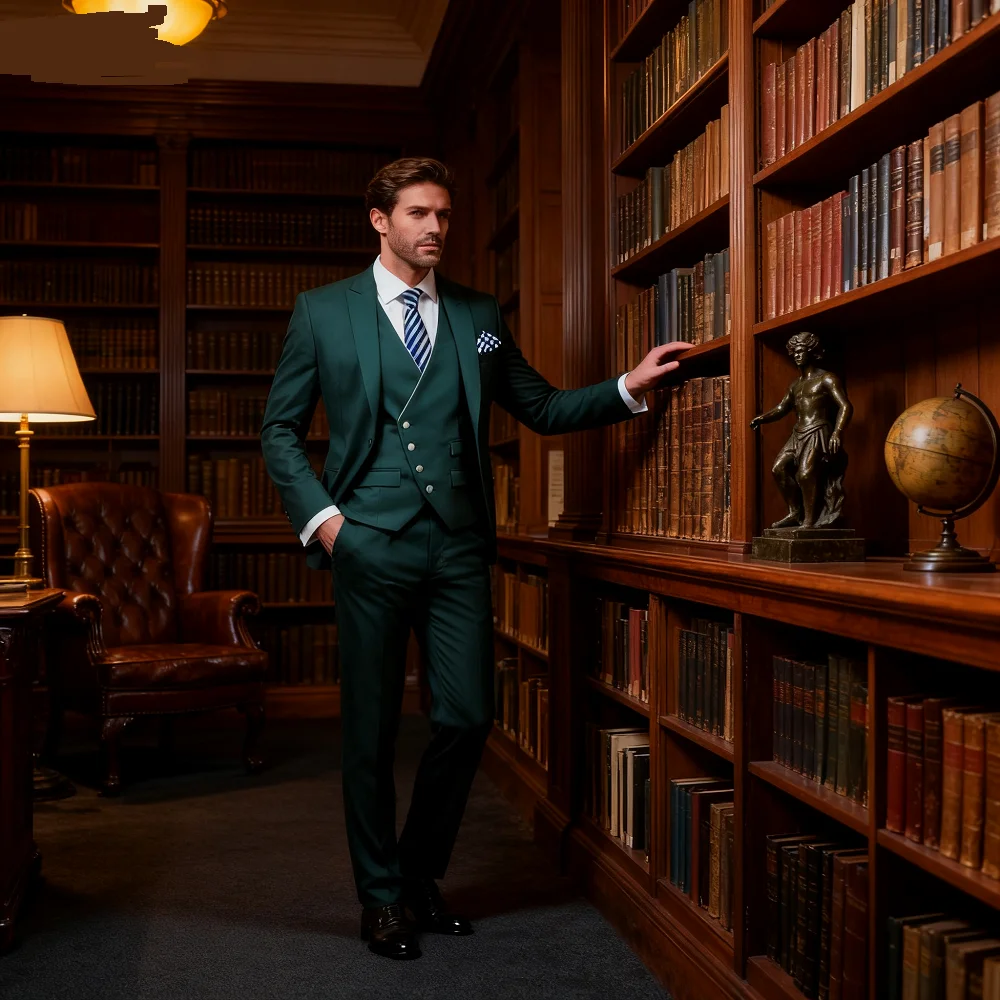 

Solid Color 3-Piece Men's Suit Fashionable New Formal Business Wedding Unique Button Lapel Tuxedo Vest Pants Set