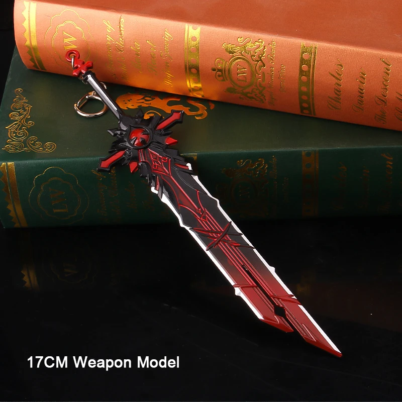 17CM Game Peripheral Genshin Impact Weapon Models Diluc Big Sword Wolf's Gravestone Metal Alloy Keychain Pendant Toys for Kids