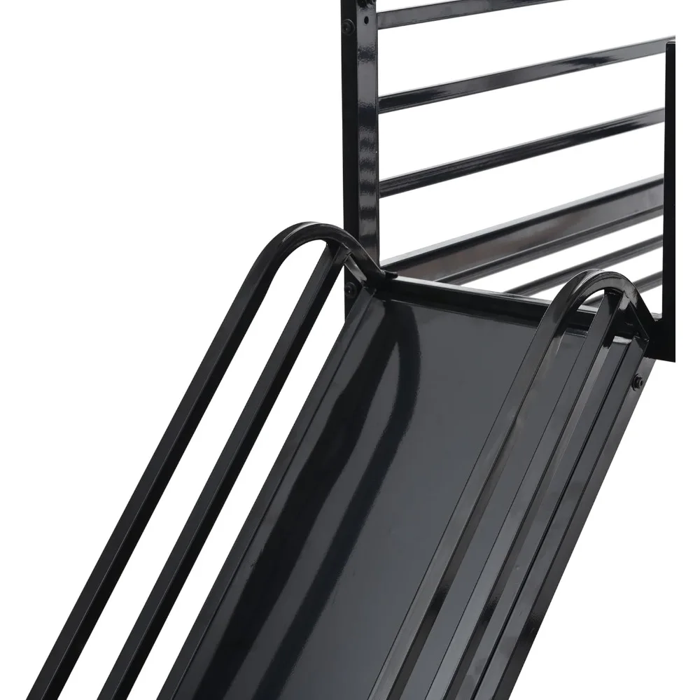 سرير معدني بطابقين مع منزلق وسلم، درابزين كامل توأم للأطفال، مناسب للأولاد والبنات #5