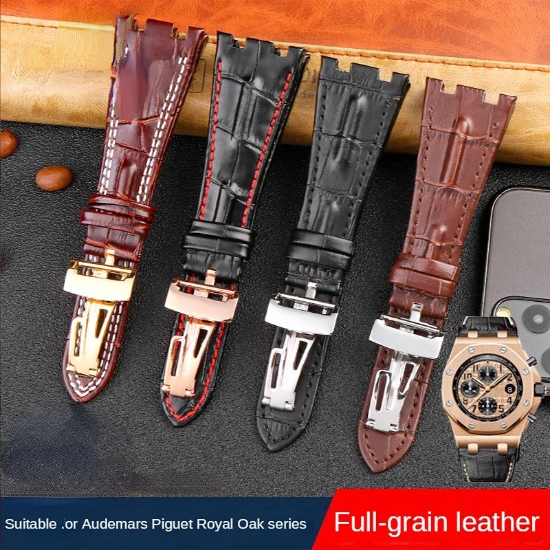 Genuine Leather Watch Strap for AP Royal Oak Offshore Ap15710 15703 15706 15707 26020 26170 26067 26176 First Cowhide Notch 28mm