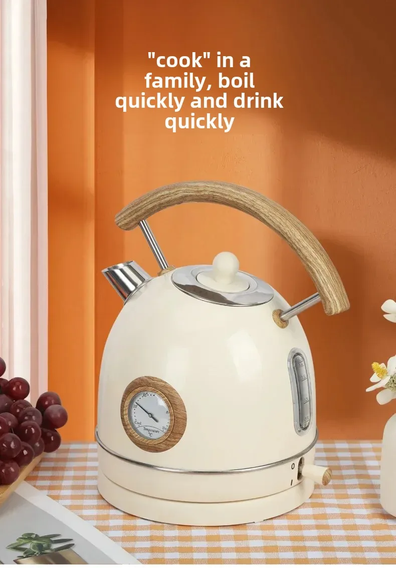 乳白色のレトロ国内火傷防止電気ケトル 304 ステンレス鋼自動電源オフ大容量ケトル 220V 1500 ワット