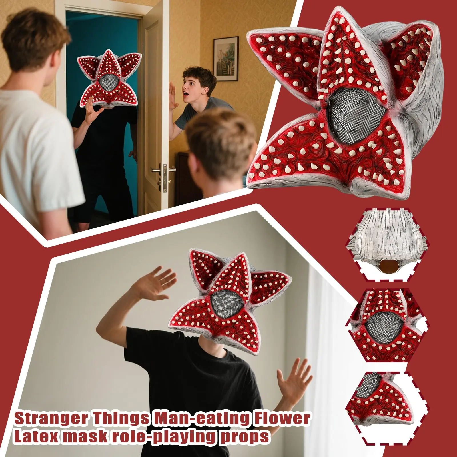 

Stranger Demogorgon Plant Latex Mask - Realistic Monster Costume Prop For Halloween & Christmas Carnival, High Quality Role Pla