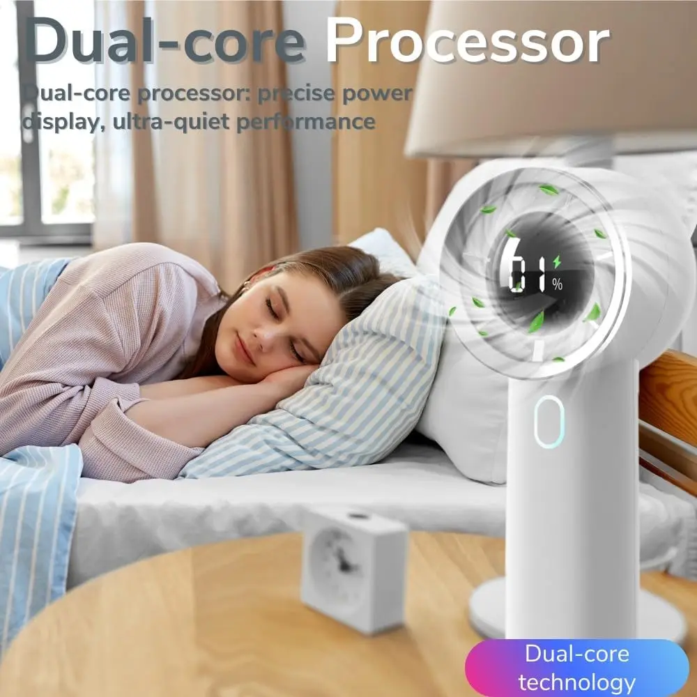 مروحة تربو صغيرة محمولة، سرعة عالية (1-100) مروحة تبريد قابلة للتعديل، بطارية 6500 مللي أمبير قابلة لإعادة الشحن، شاشة رقمية، بيرسو محمول باليد