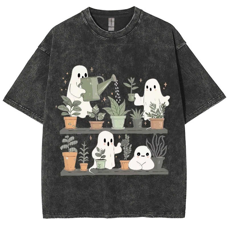 

Cartoon Cute Ghost Print Women's T-Shirt Loose Wash Fashion Short Sleeve Summer 2024 Comfortable Cute Funny Style Top