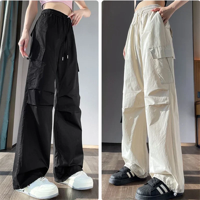 Girls Cargo Pants Summer Thin Loose-fit Wide-leg Long Pants New 2024 Trendy Junior High School Students Casual