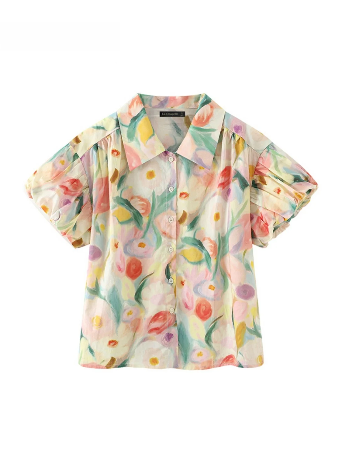 

La Chapelle Sweet adient ort Sve irt Women's Summer New Loose Versatile Top Korean Sle Bubble Sve Collar