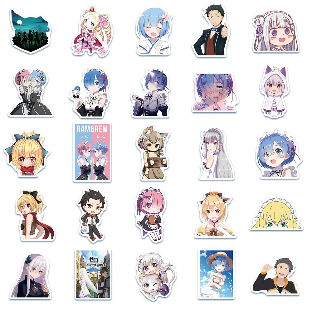 10/30/50 szt. Naklejki Anime Re:Zero - Życie w innym świecie od zera, kreskówkowe naklejki, urocze dziewczyny, graffiti, naklejki na walizkę, notatnik, laptop
