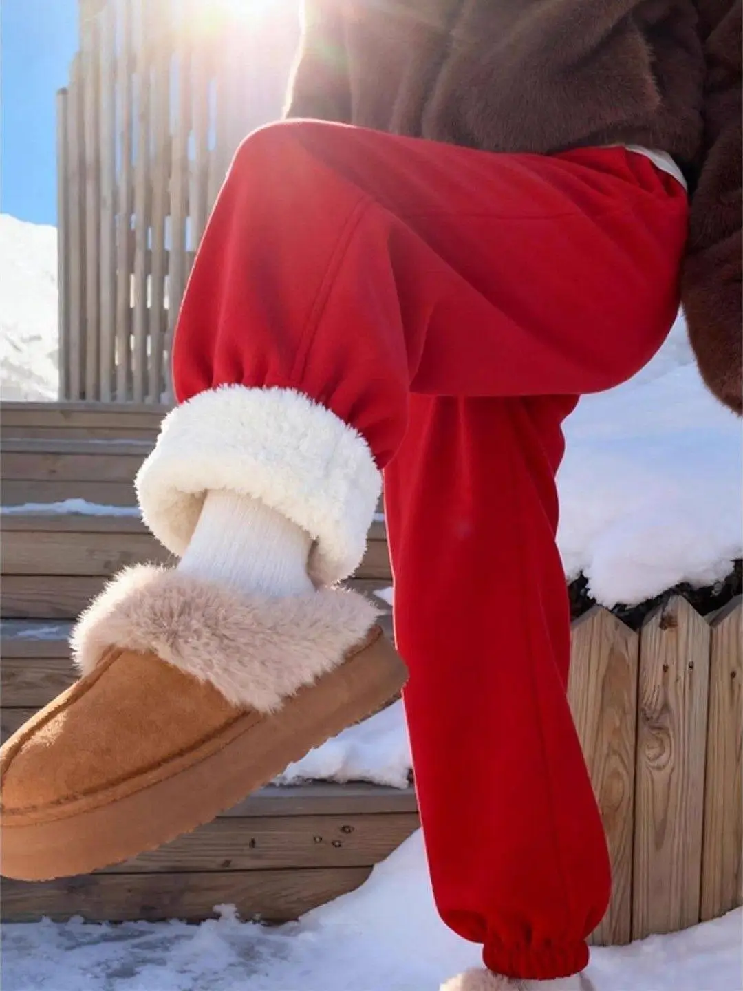 

plus Size Winter Thickened Fleece Lined Trousers High Waist Wide Leg Pants Korean Style Red for New Year Casual Cotton Pants