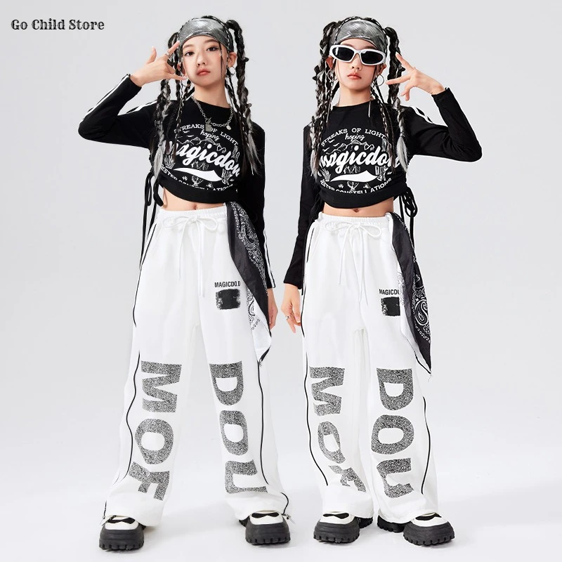 

Hip Hop Girls K-pop Crop Top Letters Joggers Pants Kids Streetwear Costumes Children Jazz Street Dance Girl Group Clothes Sets