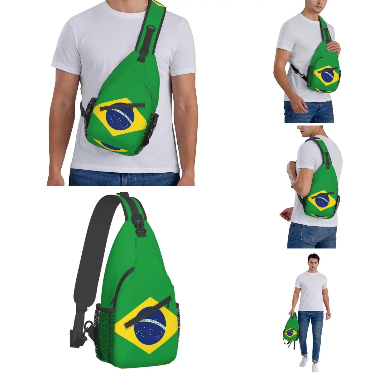 Bandolera con bandera de Brasil, Bolso pequeño de pecho, mochila de hombro, mochila de día para viajes, senderismo y deportes