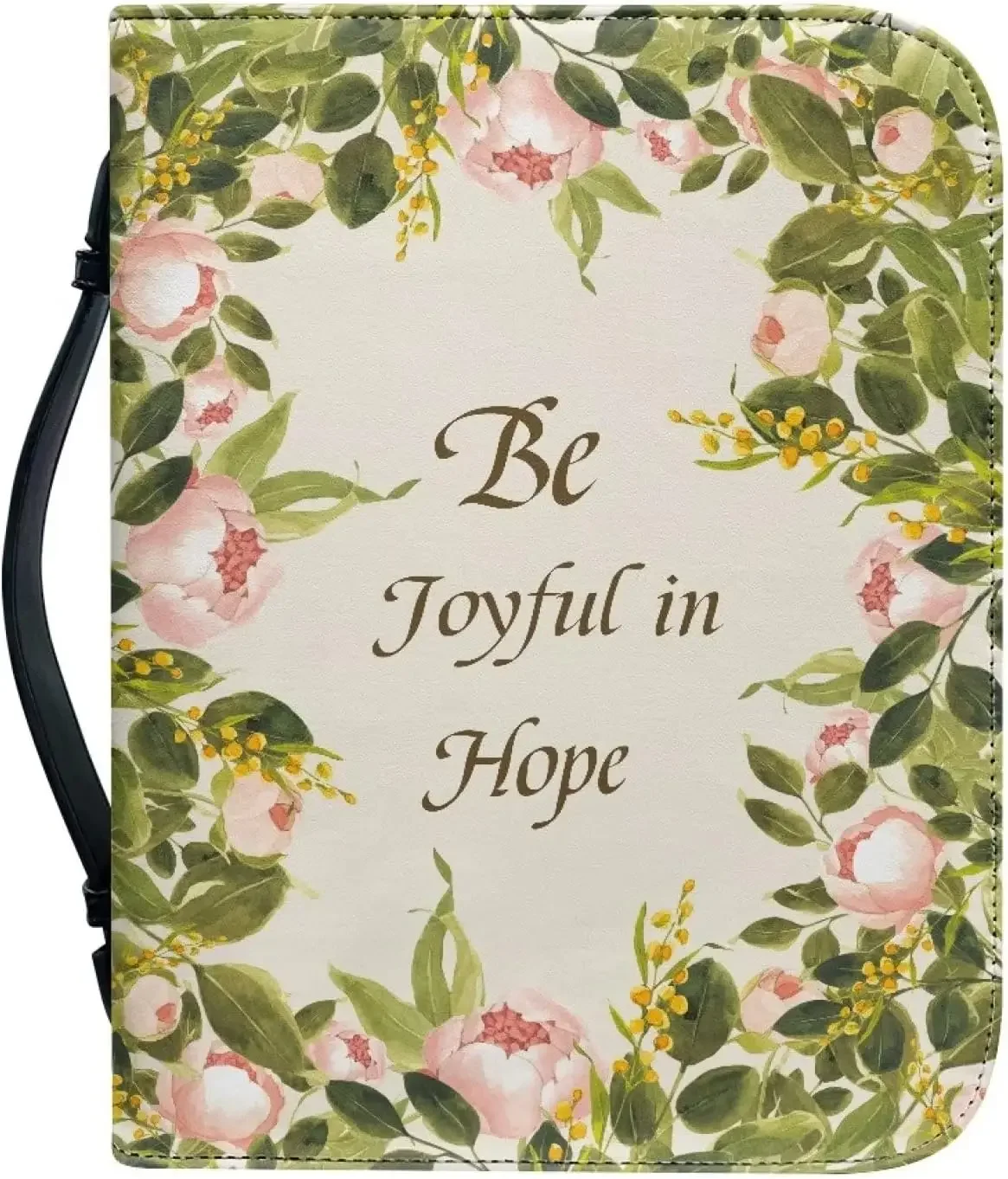 

Pink Flower Bible Protect Cover for Women Girls Leather with Smooth Zipper Handle Bag Multi Functional Leather Scripture Bag