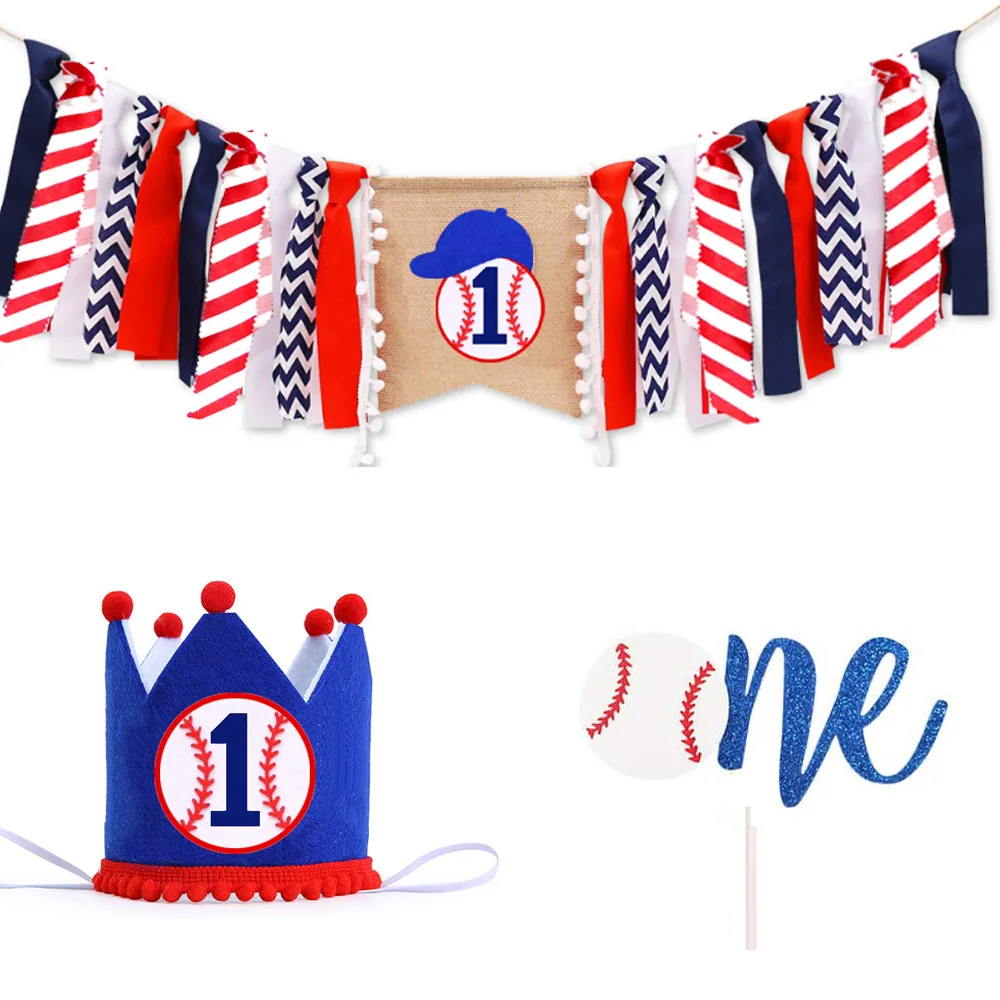 Baby First Birthday Party Highchair Cover, Baseball One Banner, Sport Theme Baby Chair, Bunting Team, Anniversary