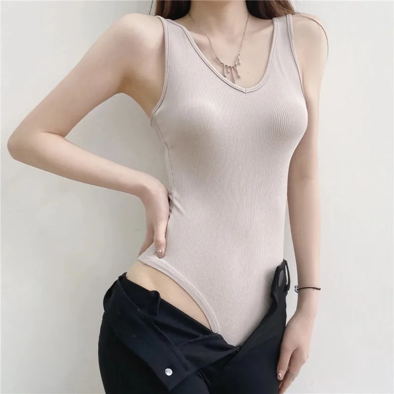 BM Sle V-Ne-Piece Women's Summer Sexy Bal Crop Top Strap Vest Streetwear Pure Color Button Detail Slim Fit