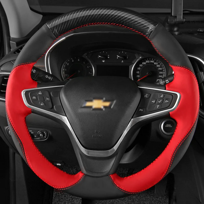 Hand stitched Black red suede carbon fibre Car Steering Wheel Cover for Chevrolet Malibu XL 2016 2017 Equinox 2017 2018