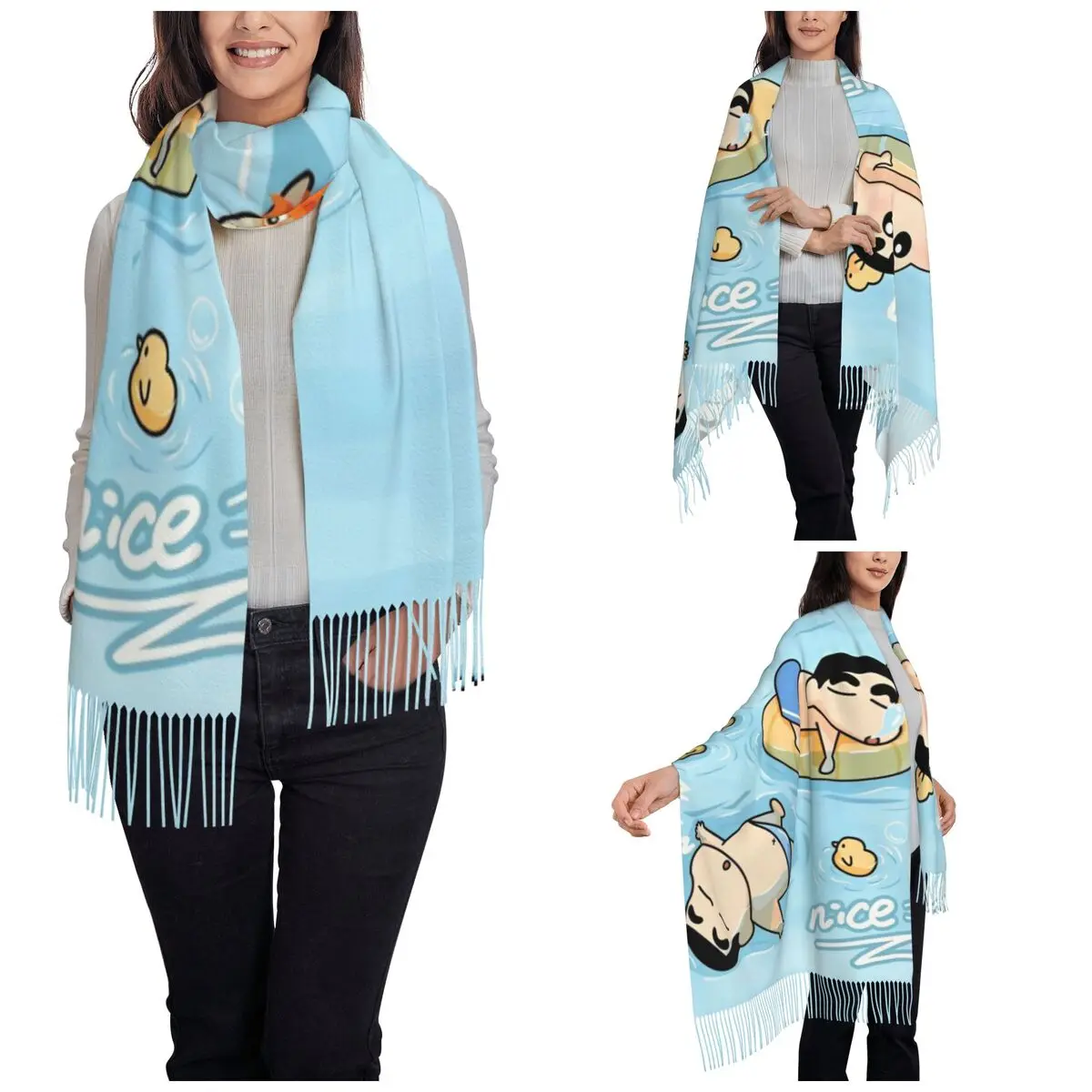 Crayon Shin-chan Swimming Nice Shawls Wraps for Womens Winter Long Soft Scarf Japanese Anime Pashminas Shawl Scarves