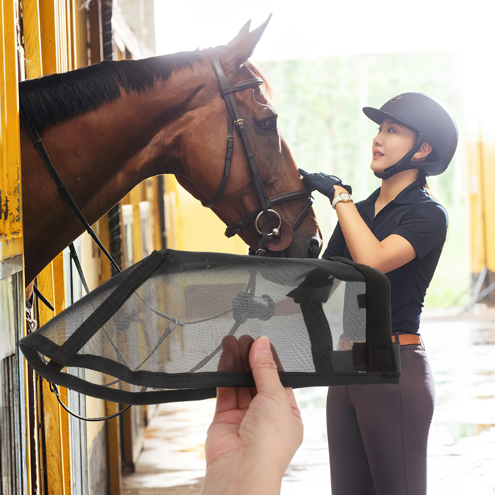 

Horse Nose Cover Soft Breathable Fine Mesh Fly Barrier Nose Net Comfortable Outdoor Farm Animal Mask