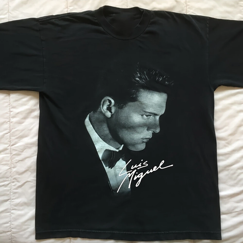 Camiseta unisex negra vintage de Luis Miguel Signature Singer para hombre y mujer, todas las tallas, para primavera y verano