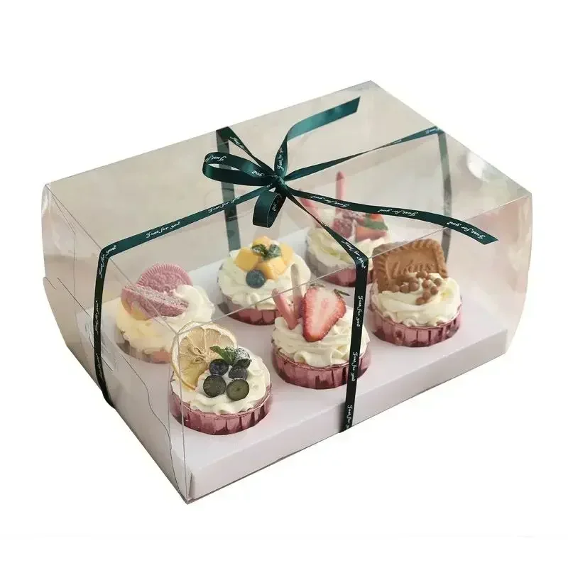 10 sets zwarte en witte basis taartdozen 2/4 gaten hoge dessertpakketbenodigdheden transparante food grade cupcake-verpakkingsdoos