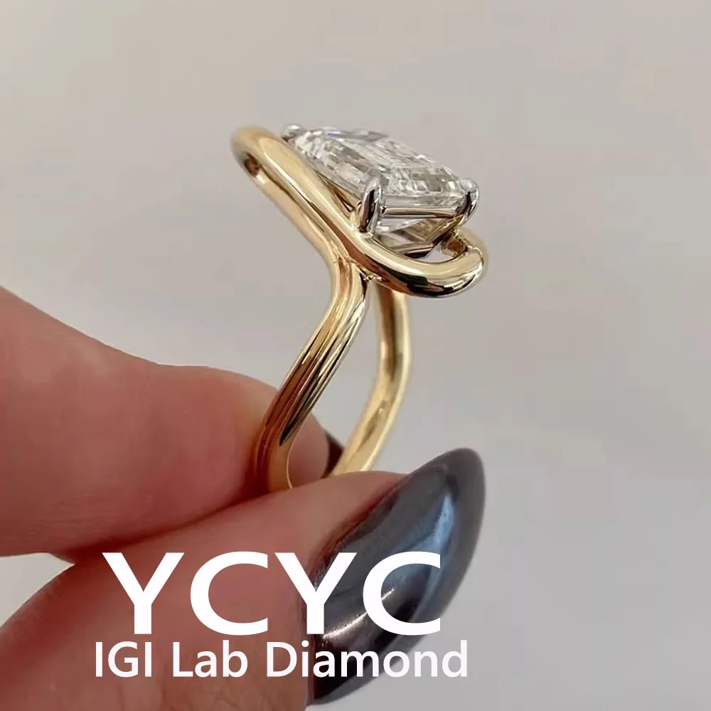 

1-5 Carat 10K Fashion Ring Emerald cut IGI Lab Grown Diamond Rings Gems 18K gold Ring for Women Fine Jewelry ﻿