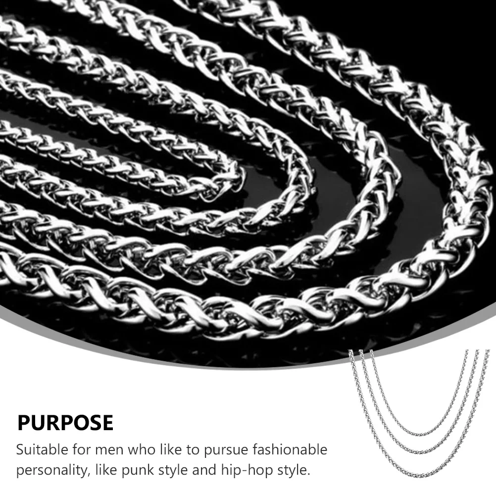 

3Pcs Stainless Steel Neck Chains Durable Punk Style Hip-Hop Jewelry for Male Party Gift Male Necklace