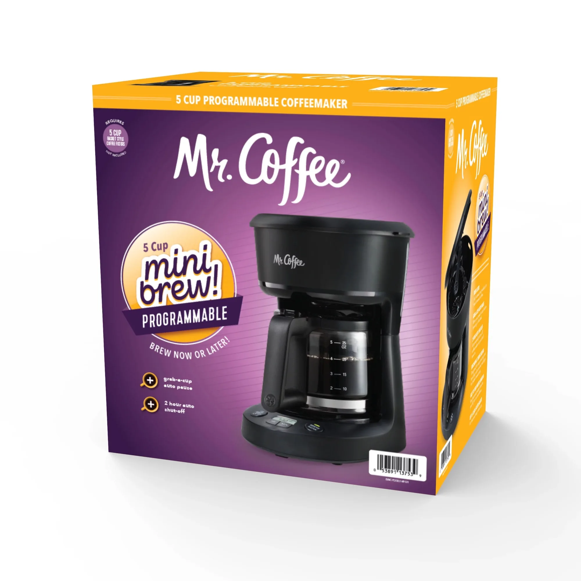 5-Cup Programmable Coffee Maker, 25 oz. Mini Brew, Black