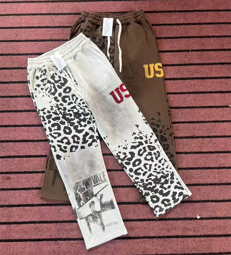 

Американские винтажные повседневные брюки VALLEY с леопардовым принтом для мужчин и женщин, коричневые спортивные штаны лучшего качества Vale